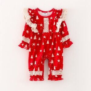 Christmas Cheer Lace Hem Romper New Size 3-6m